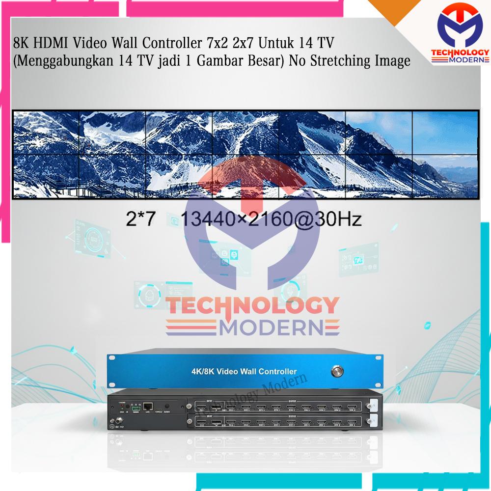 8K HDMI Video Wall Controller 7x2 2x7 Untuk 14 TV (Menggabungkan 14 TV Jadi 1 Gambar) No Stretching Image