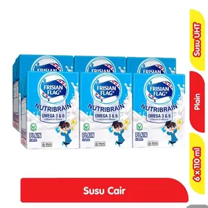 Frisian Flag Nutribrain Susu Cair Plain 6x110 ml Omega 3 & 6 Vitamin & Mineral Susu UHT