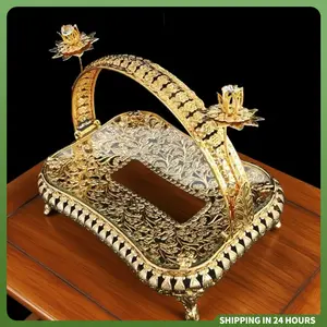 Emas Nampan Kaca mewah Kotak Baki Snack Pegangan Handle Gold Multifungsi Mewah Nampan Mewah Wadah Buah Nampan Aesthetic-idul fitri dekorasi