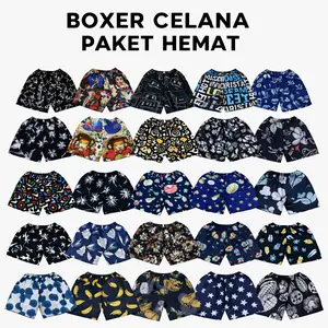 Paket hemat 12 pcs Celana Boxer Pendek Unisex Laki-laki Wanita Bahan Katun Nyaman Celana Boxer Motif Santai untuk Keseharian anak2 sampai Dewasa Lembut Panjang 32-38 cm - Shorts
