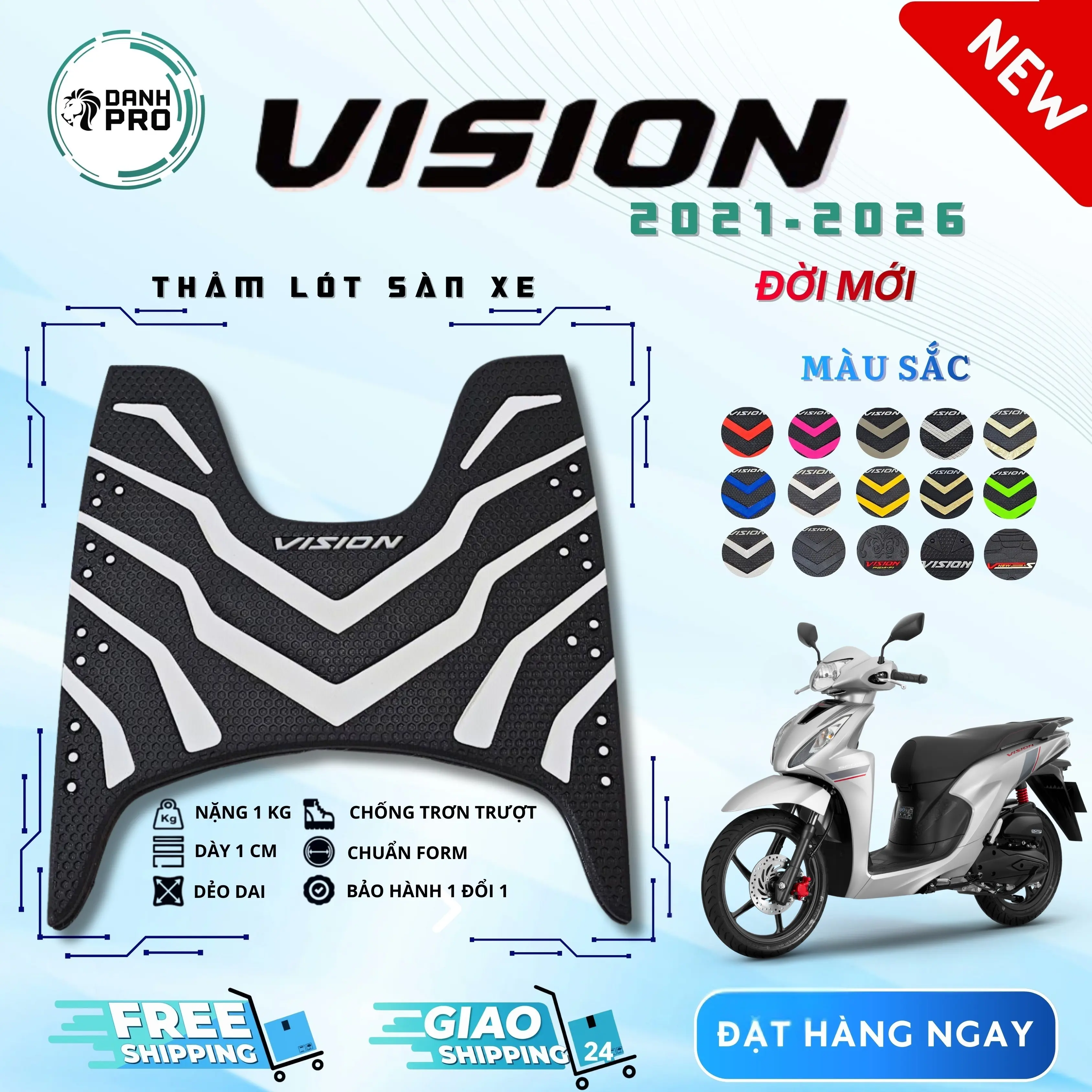 THẢM LÓT CHÂN XE VISION 2021-2022-2023-2024-2025-2026 Kiểu Zin dày dẻo cao cấp nhiều màu.