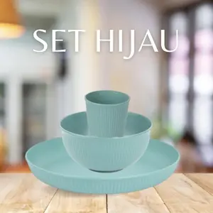 [COD] [BIG SALE] Set Piring Mangkuk Gelas/ 3 PCS/ 12 PCS - 1SET Hijau