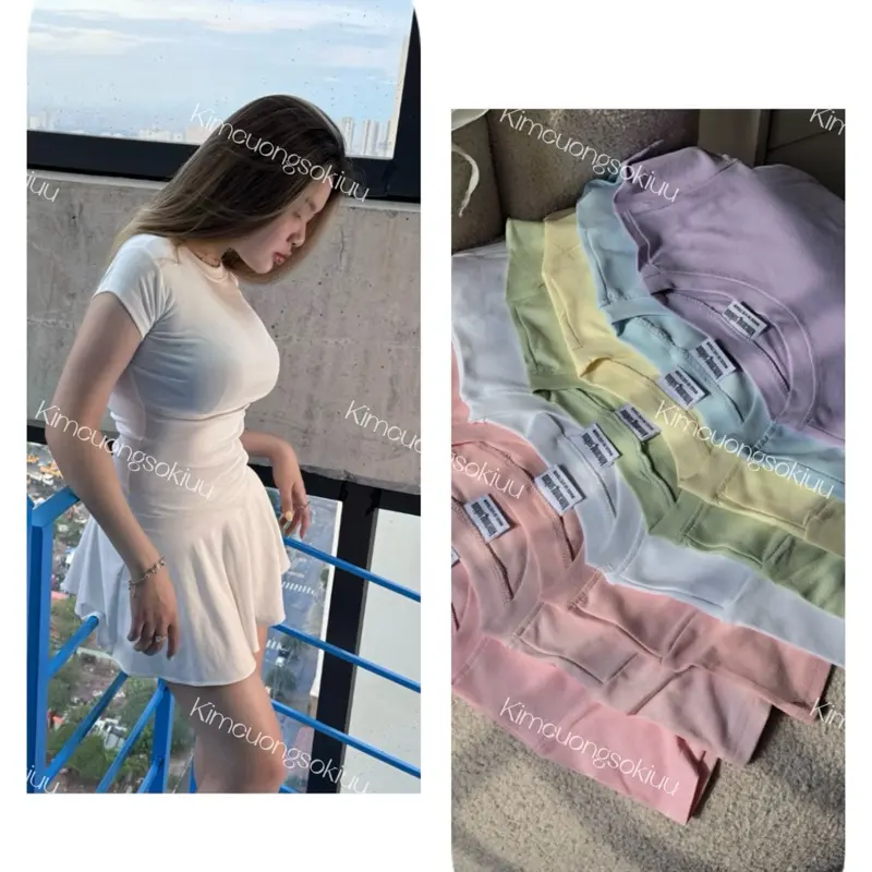 Áo thắt eo ôm kimcuongsokiuu cotton trơn nữ Women S M L - Top Voi
