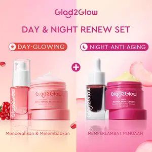 [Top Creator] Glad2Glow Day&Night Renew Bundle 4in1 - 4 PCS Barrier Skincare Paket-Brightening Moisturizer+Retinol Moisturizer+Brightening serum +Retinol Serum Ceramide Kering Membersihkan Wajah Acid Cooling Kotoran Mencerahkan Vitamin