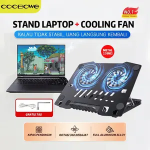 COOBOWE Adjustable Stand Laptop aluminium kipas Silent laptop Cooling Pad Laptop 2 fan Lipat Anti Slip stand laptop kuat