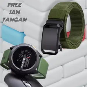 Ikat Pinggang Pria Nylon Canvas Free Jam Tangan Digital Berkualitas Sabuk Kepala Model Basic Gesper Pria Casual Formal Tali Pinggang