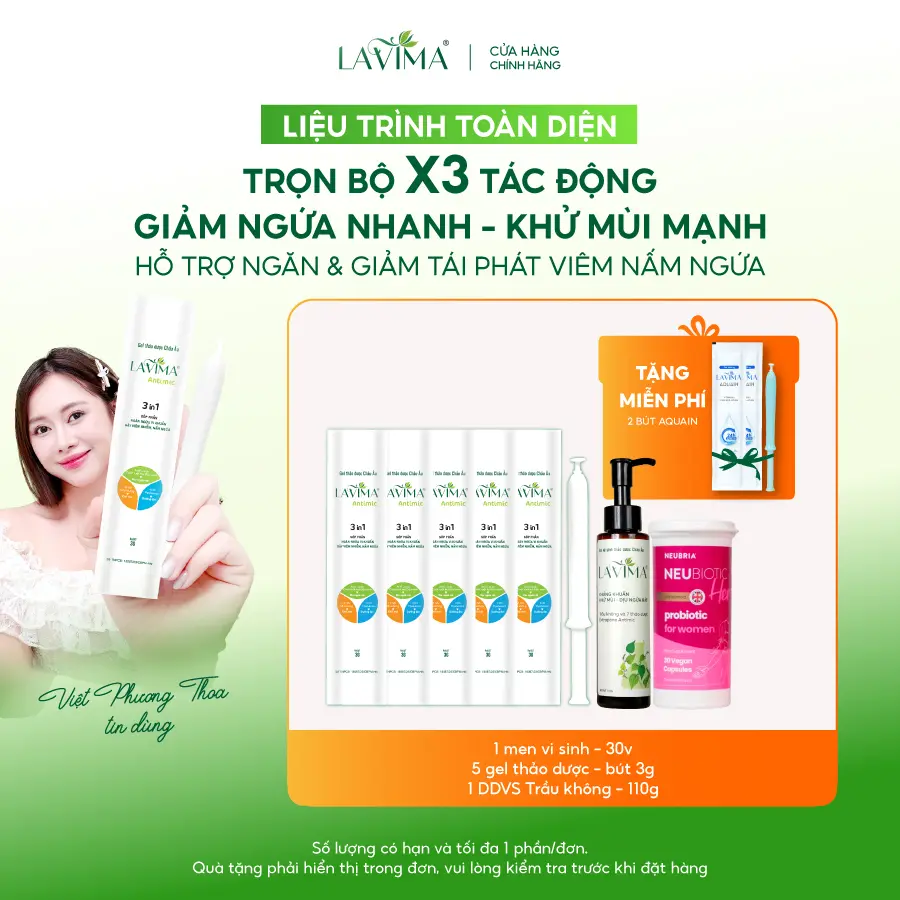 [LIỆU TRÌNH NẤM NGỨA TOÀN DIỆN CÙNG VIỆT PHƯƠNG THOA] Men Vi Sinh Phụ Khoa Neubiotic & Gel Phụ Khoa, DDVS Giảm Viêm Nấm Ngứa LAVIMA