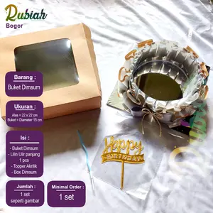 1 set Buket dimsum Kosongan List Gold alas 22 cm Box Lilin Topper akrilik/ Buket wadah Donat makanan diameter 15 cm
