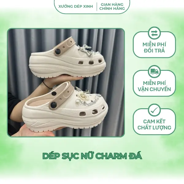 [Lùi 1 size] Dép sục nữ charm đá Ngẫu Nhiên đế 8cm bản mới, Sục nữ đế cao phong cách năng động chất liệu eva Shoes Giày Bệt DéP
