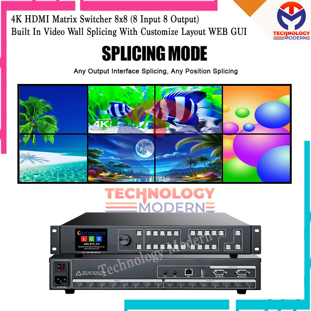 4K HDMI Video Matrix Switch 8x8 (8 Input 8 Output) With Video Wall Controller 2x4 Support Custom Layout Control WEB GUI Black
