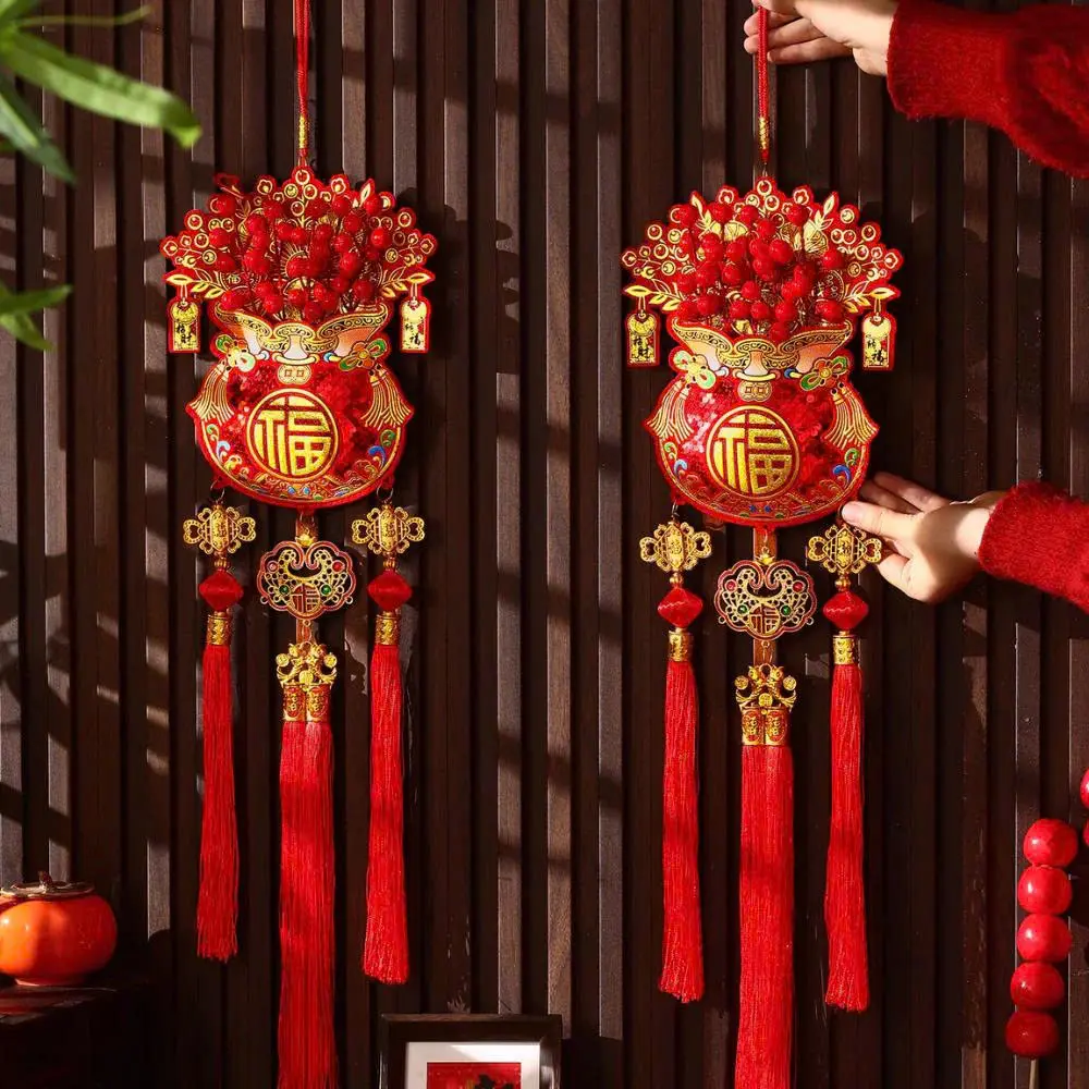 COMBO 2 Túi May Mắn Năm Mới 2026 Dây Treo Trang Trí Cửa Phòng Khách Cỡ Lớn Cho Tết Nguyên Đán Màu Đỏ May Mắn ( tặng móc treo )