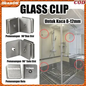 Kaca Shower Glass Clip Kaca Stainless Steel Berbentuk L. Pintu Kaca Menempel Di Dinding