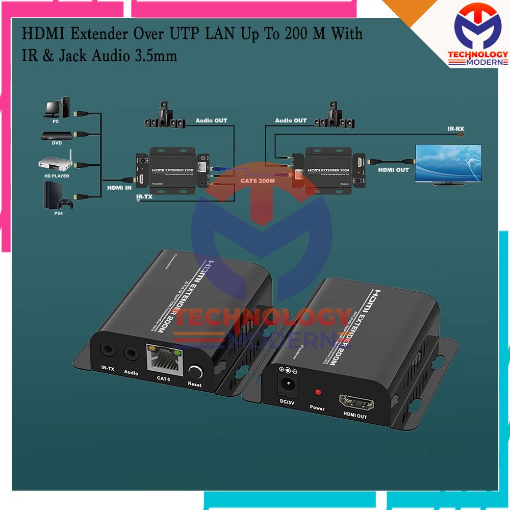 HDMI+IR Extender Over UTP LAN Up To 200 M with Jack Audio 3.5mm Full HD 60Hz