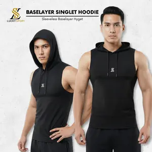 LuckySport Manset Hoodie Lekbong Singlet Baselayer Olahraga Hoodie Kupluk Outdoor Sport Bahan Serena Hyget Warna Hitam Ukuran Allsize M/L dan XL Menyerap Keringat Melindungi dari Matahari