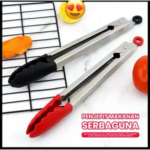 Jepitan Capit Makanan Silikon Stainless Food Tongs Capitan Kue Gorengan Anti Lengket Tahan Panas Clip Penjepit Serbaguna Food Grade