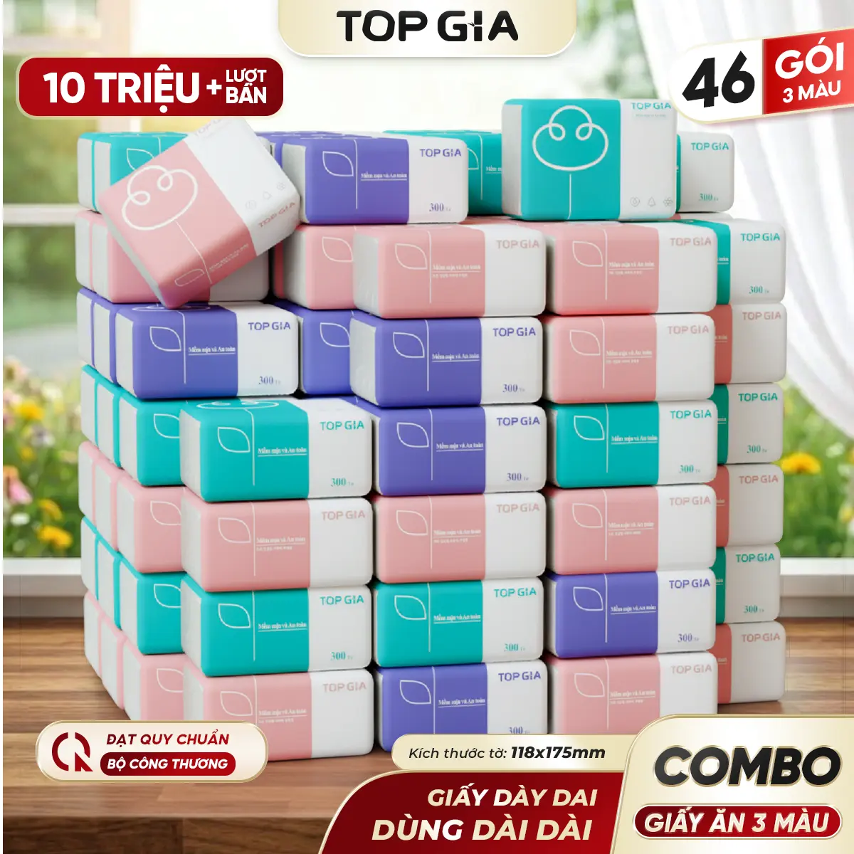 [GIẤY LỤA] Thùng 46 gói giấy 3 màu TOPGIA chính hãng - Khăn giấy tiện lợi 4 lớp mềm mịn - giấy rút cao cấp Đạt Chuẩn Bộ Công Thương Top Gia HCM F0100 VTG38