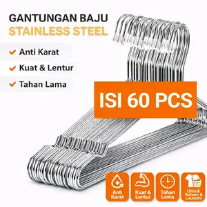 (ISI 60PCS) Gantungan Baju Hanger Tebal Kuat Anti Karat Murah Gratis Ongkir Hanger Kawat Premium Besi  Stainless hanger pakaian
