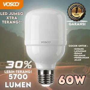 LAMPU LED VOSCO 60WATT JUMBO CAHAYA PUTIH SANGAT TERANG! GARANSI 1 TAHUN UMUR 30000 JAM , COCOK BUAT JUALAN, GUDANG, RUMAH, KUALITAS HANNOCH HARGA MIRING! KUALITAS SNI