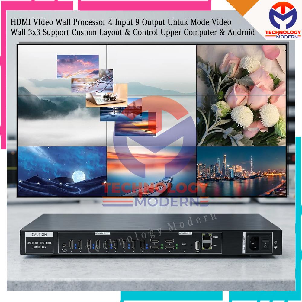 HDMI Video Wall Processor 4 Input 9 Output Untuk mode Video Wall 3x3 Support Custom Layout & Control Upper Computer & Android