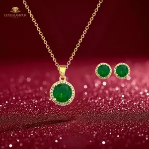 Luxeglamour - Set Kalung Dan Anting Liontin Hijau Set Remaja