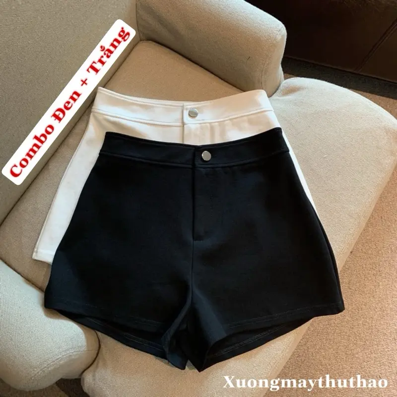 [ SÉT 2 QUẦN ] Quần short nữ cạp cao chất umi co dãn cài cúc