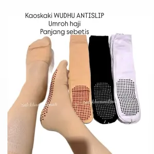 Zulekha Muslimah KAOSKAKI WUDHU ANTISLIP Bahan Nilon Spandex Panjang Size L 37cm Anti Slip Cocok untuk Aktivitas di Ruangan Umroh Panjang Muslim Hitam Krem Putih