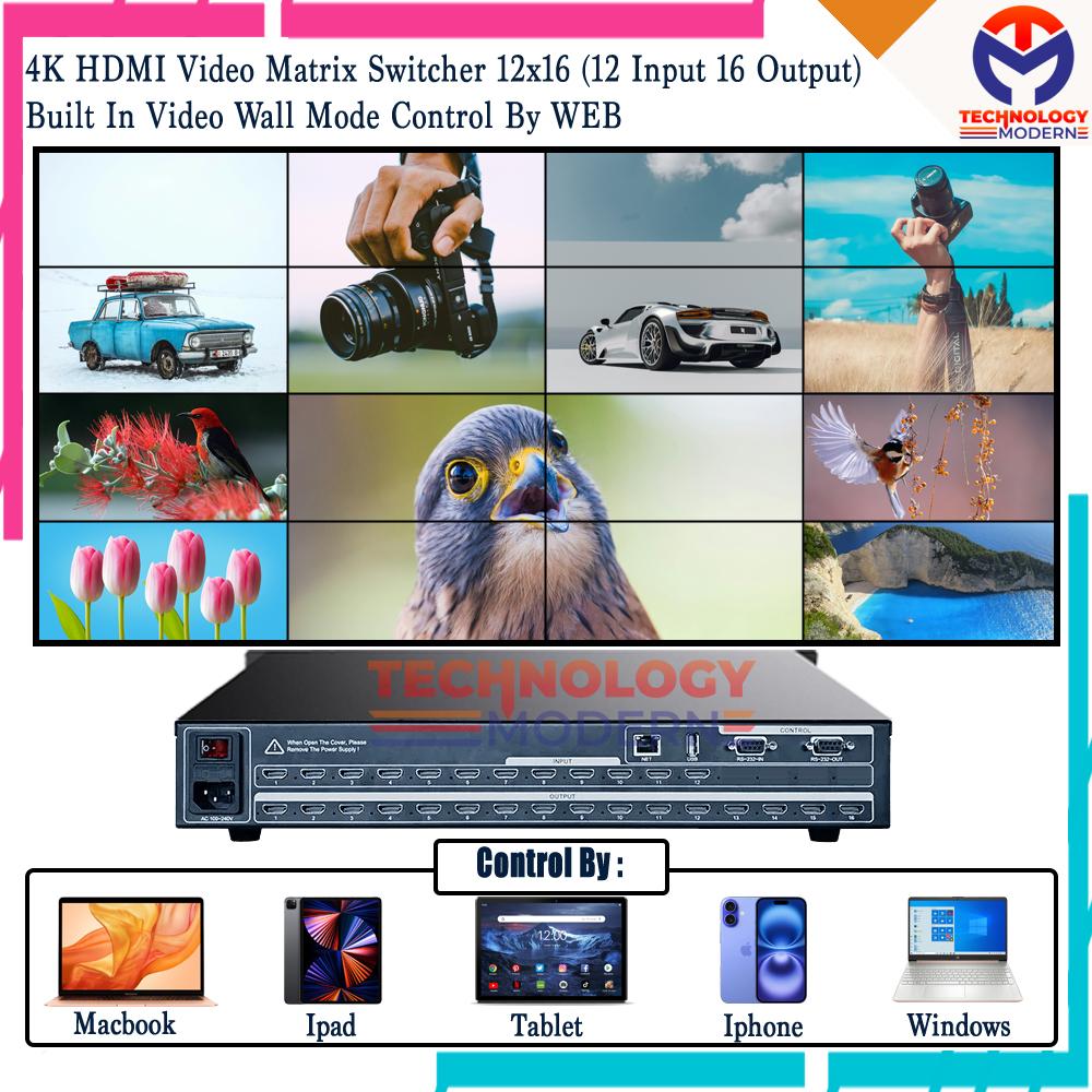 4K HDMI Video Wall Processor/Controller 4x4 (12 Input 16 Output) Seamless Switching built in video matrix switcher 12x16 support custom layout