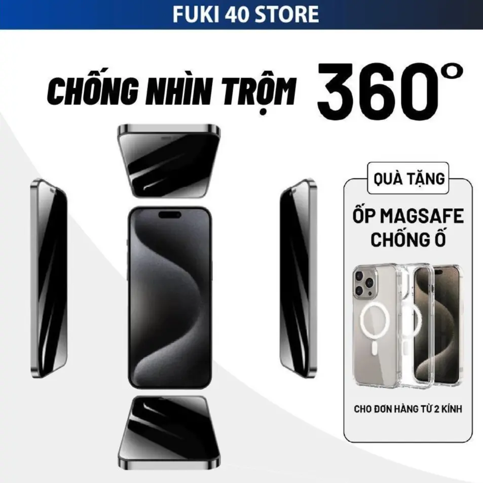 Kính cường lực chống nhìn trộm 360 độ cho iphone 17 promax 16 15 14 13 12 11 xsm x xr plus air pro prm max chính hãng Phụ Kiện - 1