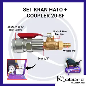 Quick Coupler Sambungan Selang Set Kran 1/4 Inch Air Cock Kran Hato dan Coupler 20 SF 1Set Untuk Kompresor Angin