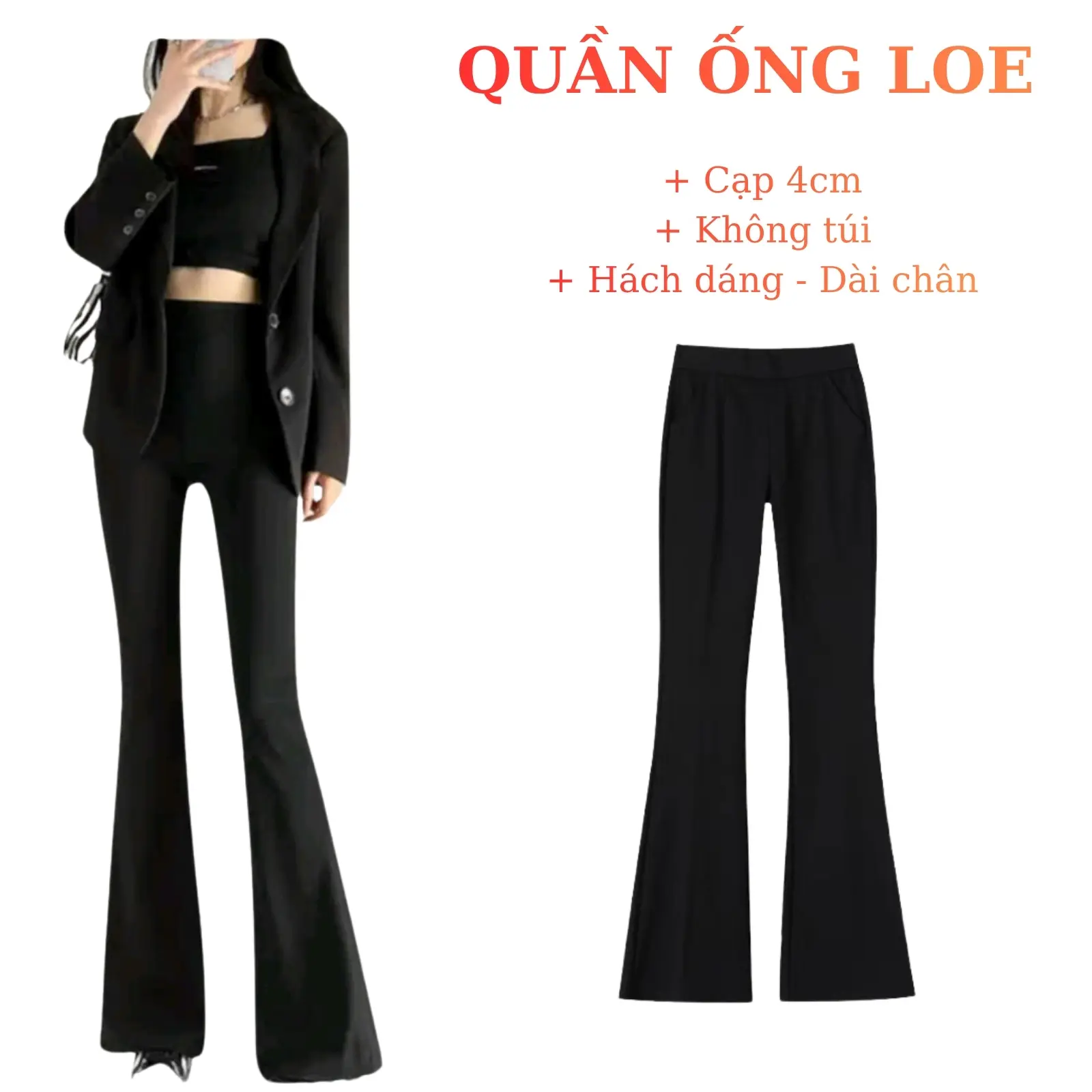 Quần ống loe nữ cạp cao 4cm tôn dáng chất co dãn legging ống loe ôm nhẹ form xinh chất vải mềm màu Đen có 2 phiên bản
