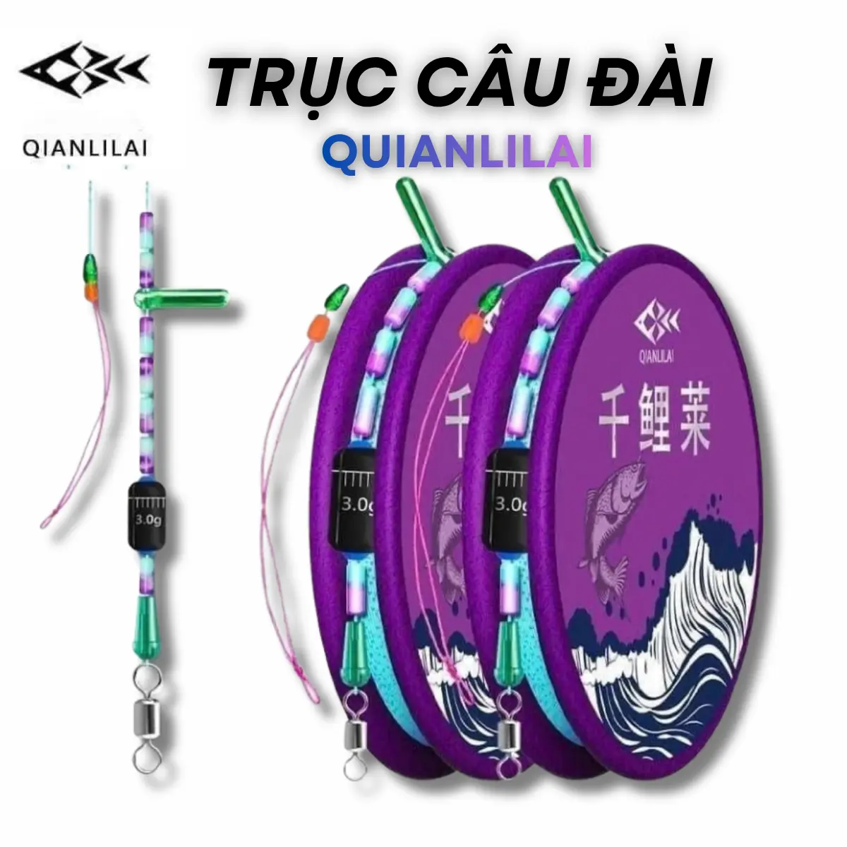 (Combo 2) Trục câu đài QIanlai buộc sẵn tàng hình cao cấp ,trục săn hàng màu tím