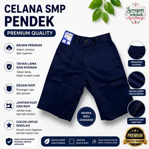 Celana SMP pendek biru pinggang karet APRIL MOP | celana sekolah pendek biru donger nyaman