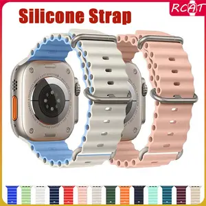 [NO WATCH]【Tali Jam】Silicone Ocean Strap for Apple Watch Ultra/Ultra 2/Ultra 3 49mm series 9 8 7 6 5 4 3 Bracelet for iWatch 44mm 40mm 45mm 41mm 42mm Bands Ocean Band T500 T500+ T500+pro DT No 1 HW22 W26 IWO Smartwatch Accessories Rubber