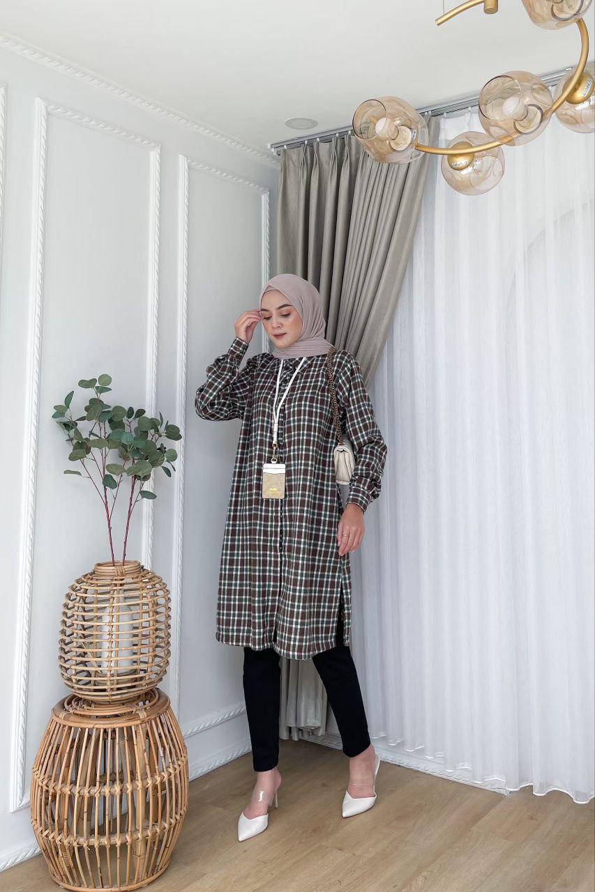 Kareen - Flanela Tunik Stripe Bahan Flanel Atasan Motif