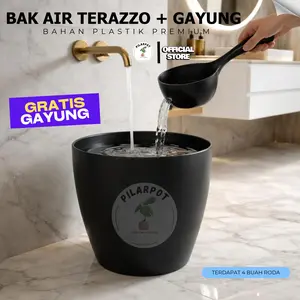 BAK MANDI ESTETIK TERAZZO HITAM + GAYUNG GRATIS | BAK AIR PLASTIK TEBAL LOVENIA RODA PC 8045 HITAM