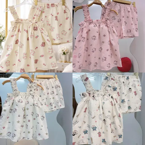 Bộ đồ nữ Bigsize Teen Boutique 2 dây bản to, có sẵn mút ngực, chất liệu đũi mềm, hoạ tiết dễ thương.