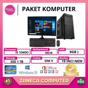 PAKET LENGKAP KOMPUTER PC RAKITAN I5 GEN10 RAM 8GB SSD 1TB MONITOR 19INCI NEW
