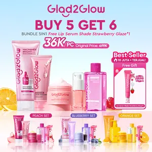 【Free Gift】Glad2Glow 5IN1 GLOW FACE & BODYCARE SET-Peach/Blueberry/Pomegranate/Orange Set-Retinol Serum+ Moist+Micellar Water+Niacinamide Cleanser+Body Lotion+Free Lip Serum-Glowing Anti-DarkSpot Anti-Acne VC Renew Suitable For All Skin G2G Skincare