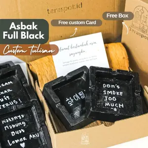 Asbak Full Black Custom Tulisan Aesthetic Free Box & Custom Card Untuk Hadiah Gift Birthday Graduation Teraspot.id