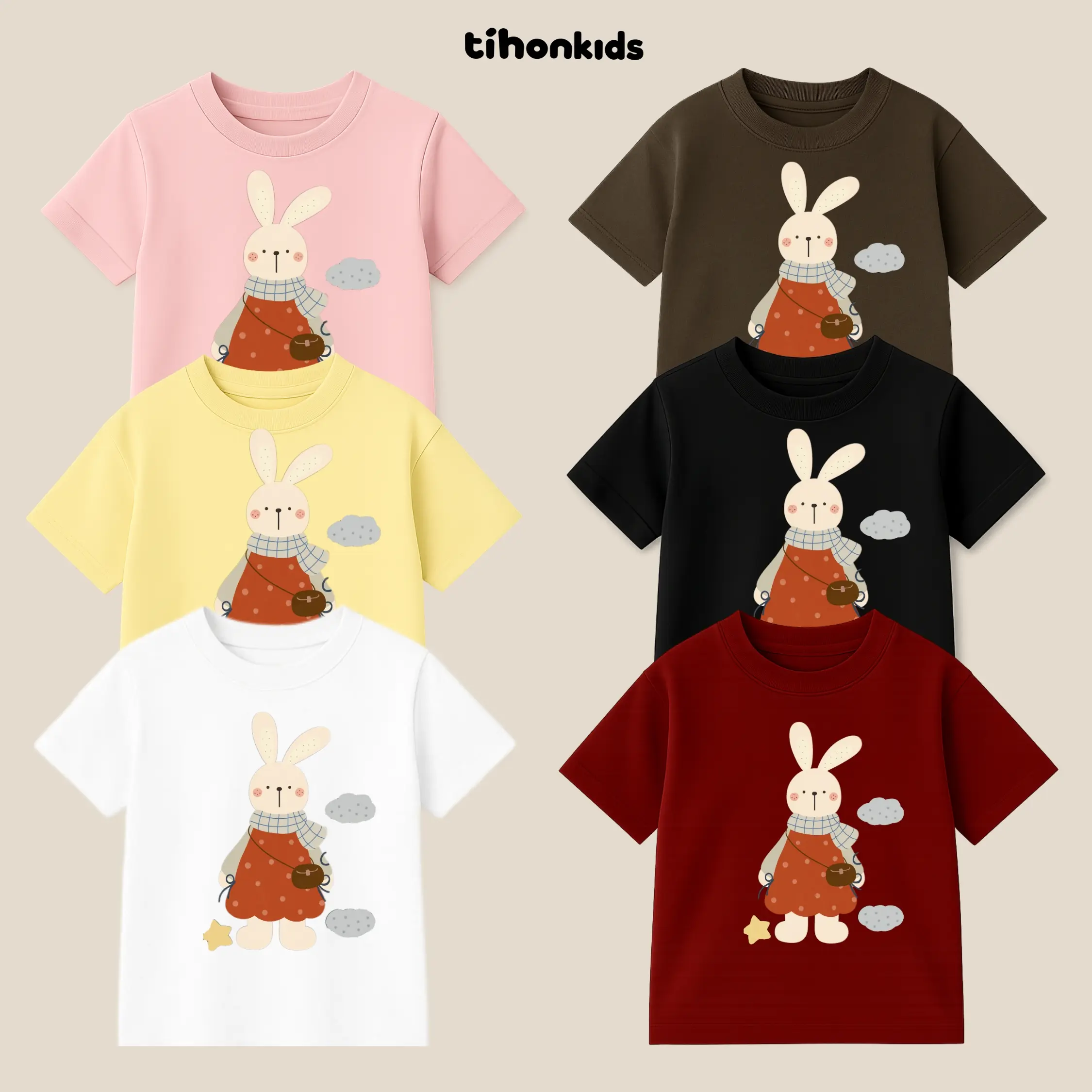 [A01] TÍHONKID - Áo Thun Trẻ Em In Thỏ Dễ Thương Cộc Tay Chất Cotton Mềm Mịn
