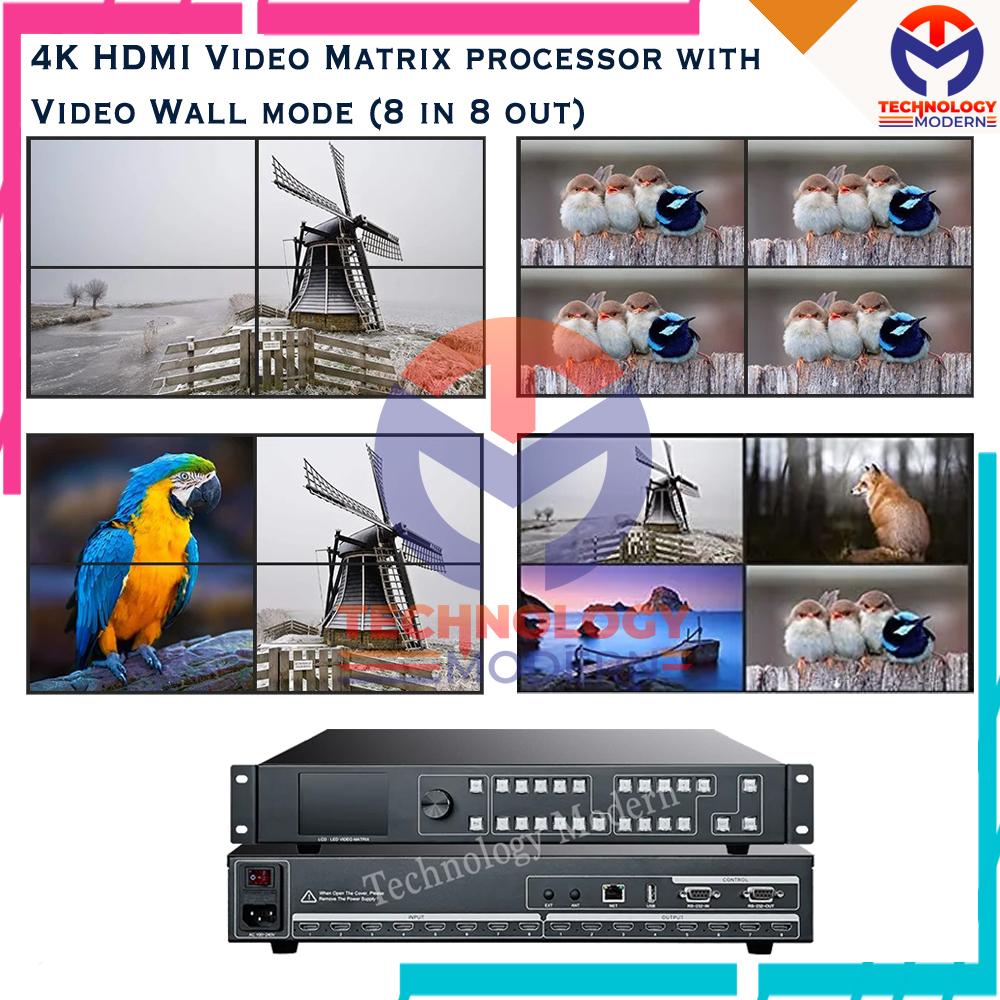 4K HDMI Video Matrix Switcher Processor 6 Input 4 Output Built In Video Wall Controller 2x2 With Customize Layout WEB GUI