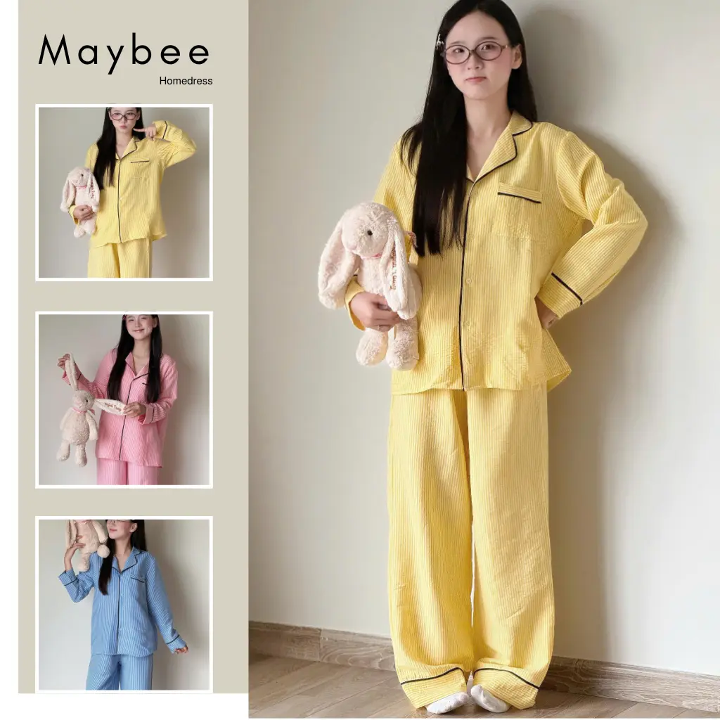 MB-SET-013 Bộ ngủ kẻ sọc viền đen Maybee Homdress - 1