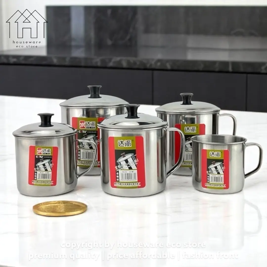 Thicken Stainless Steel Mug with Lid / Coffee Cup with Cover / Cawan ...