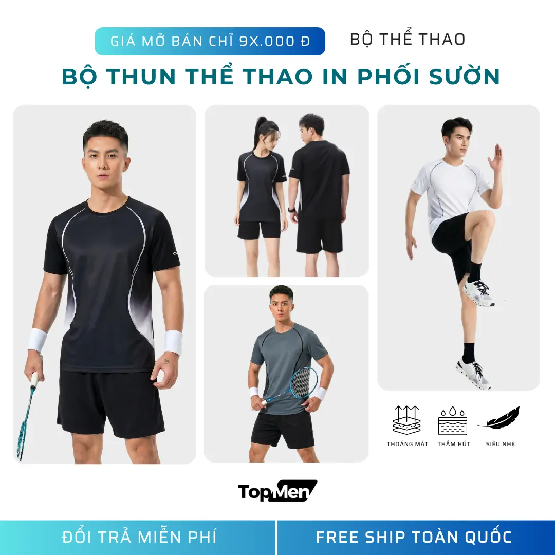 Bộ quần áo thể thao ( T-01 in sườn Top Men ) , Sport Rehular Fit, đủ size tới 100 cân, vải thun co dãn thông hơi thoáng mát ( Chạy Bộ, Tập Thể Dục thoải mái)