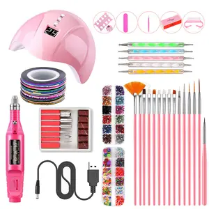Nail Set UV LED Lamp Dryer With Nail Art Brush Gel Polish Kit Soak Off Manicure Tools Set electric Nail drill