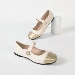 IKUNKA Sepatu Mary Jane Wanita Kulit Elegan Kasual Anti Slip Hak 3cm