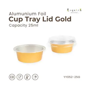 25 SET Aluminium Foil Cup Tray Gold 25ml with PET Lid / YY052-25G