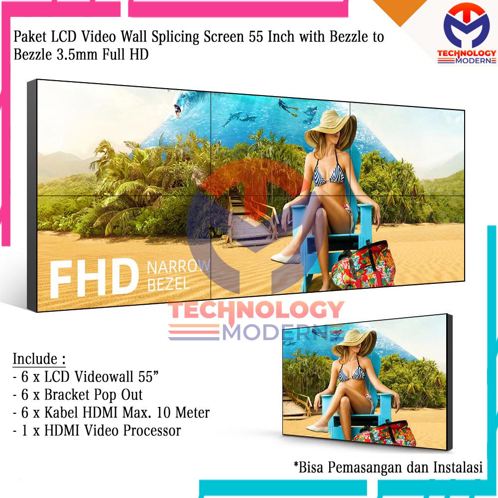 Paket LCD Video Wall 2x3 3x2 Splicing Screen 55 Inch with Bezel to Bezel 3.5mm + HDMI Video Processor