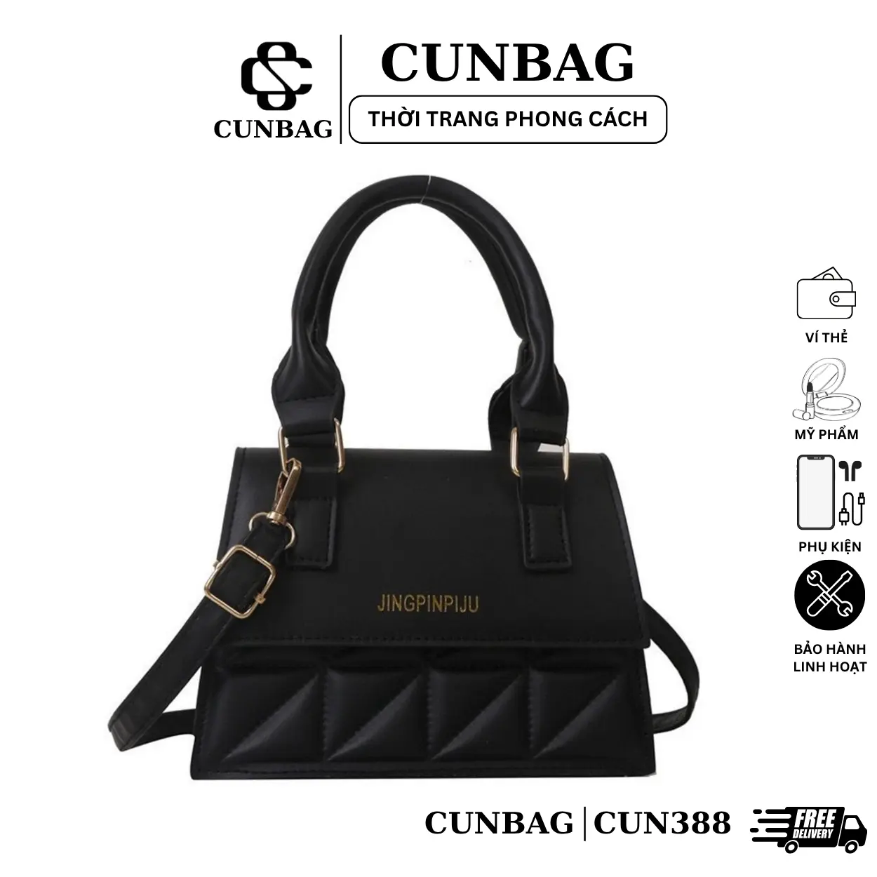 Túi Xách Nữ Hai Quai Nắp Vuông Dây Phối Da Thời Trang Đeo Chéo Đeo Vai Cầm Tay Hình Cây Nấm Bag CUN388