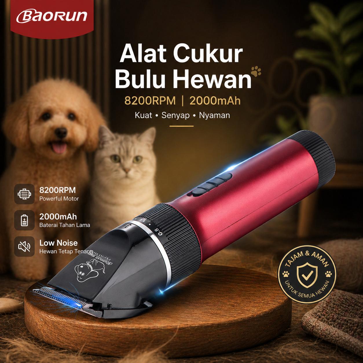 BaoRun Alat Cukur Bulu Hewan Anjing Kucing Domba 8200RPM 2000mAh 240V - P6
